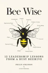 Decorative image of the Bee Wise book cover written by Philip Atkinson. To accompany blog post about the book.